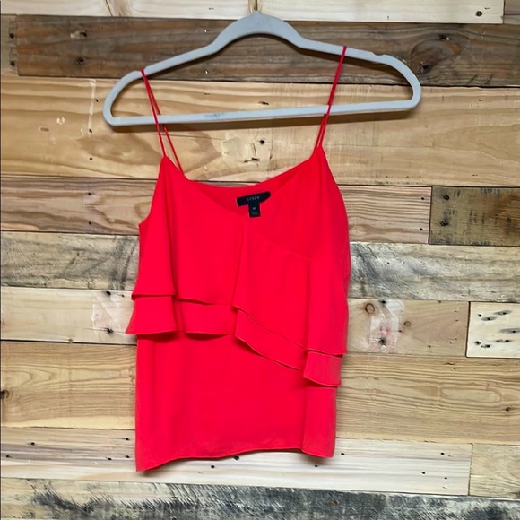 J. Crew size 00 Vibrate Red Ruffle Spaghetti Strap Lightweight Silk Blouse Cami - Picture 1 of 7
